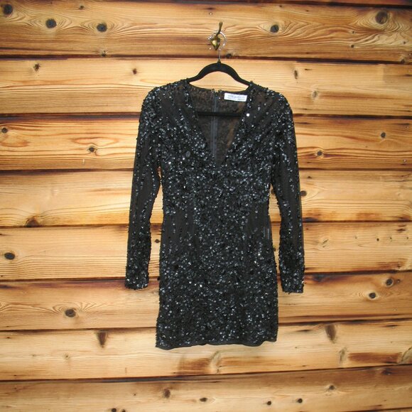 Mac Duggal 10976 Black Long Sleeve Sheer Embellished Mini Dress - Picture 5 of 12